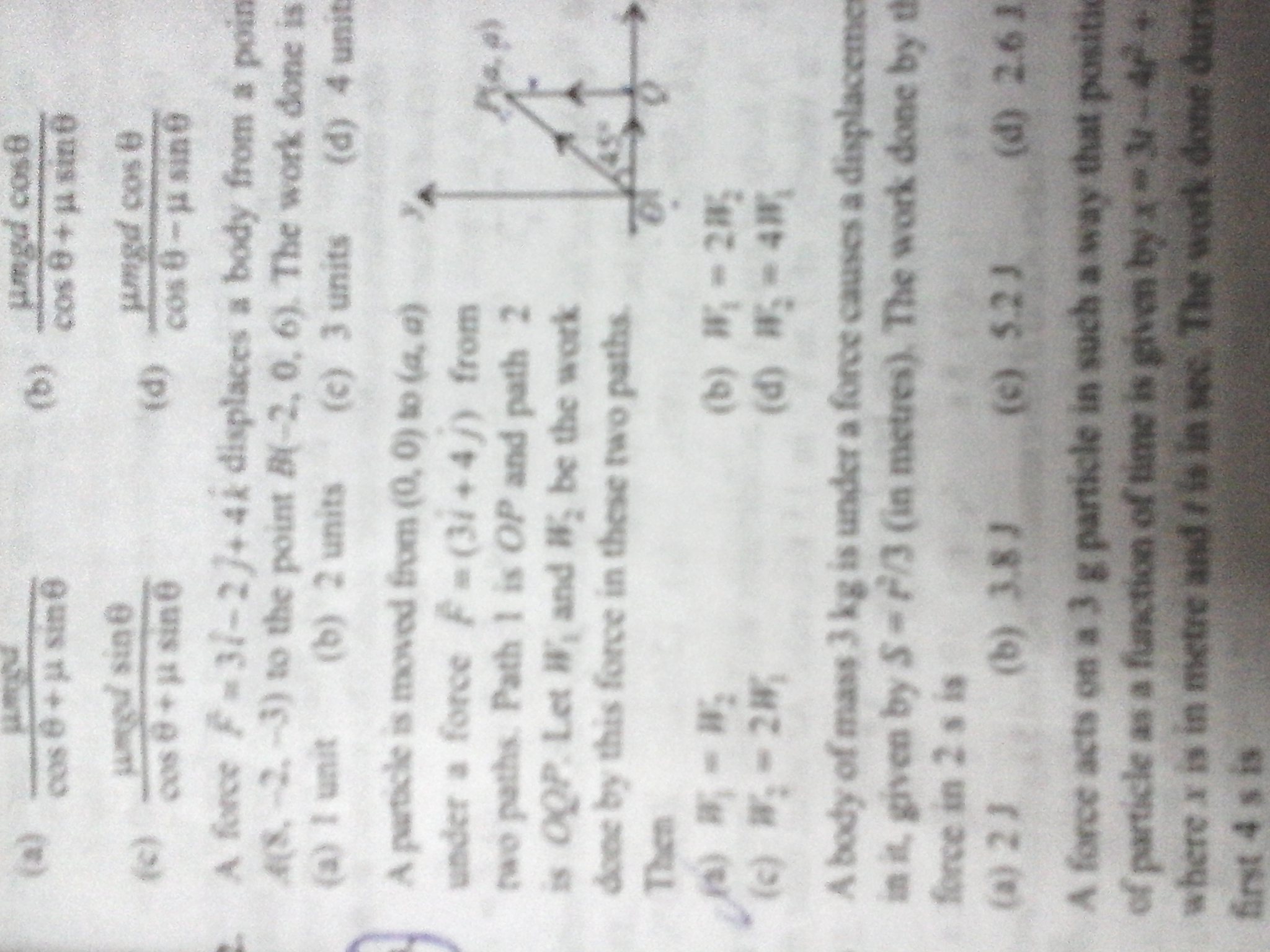 Question image for A particle is moved from (0,0) to ( a, a) under a
